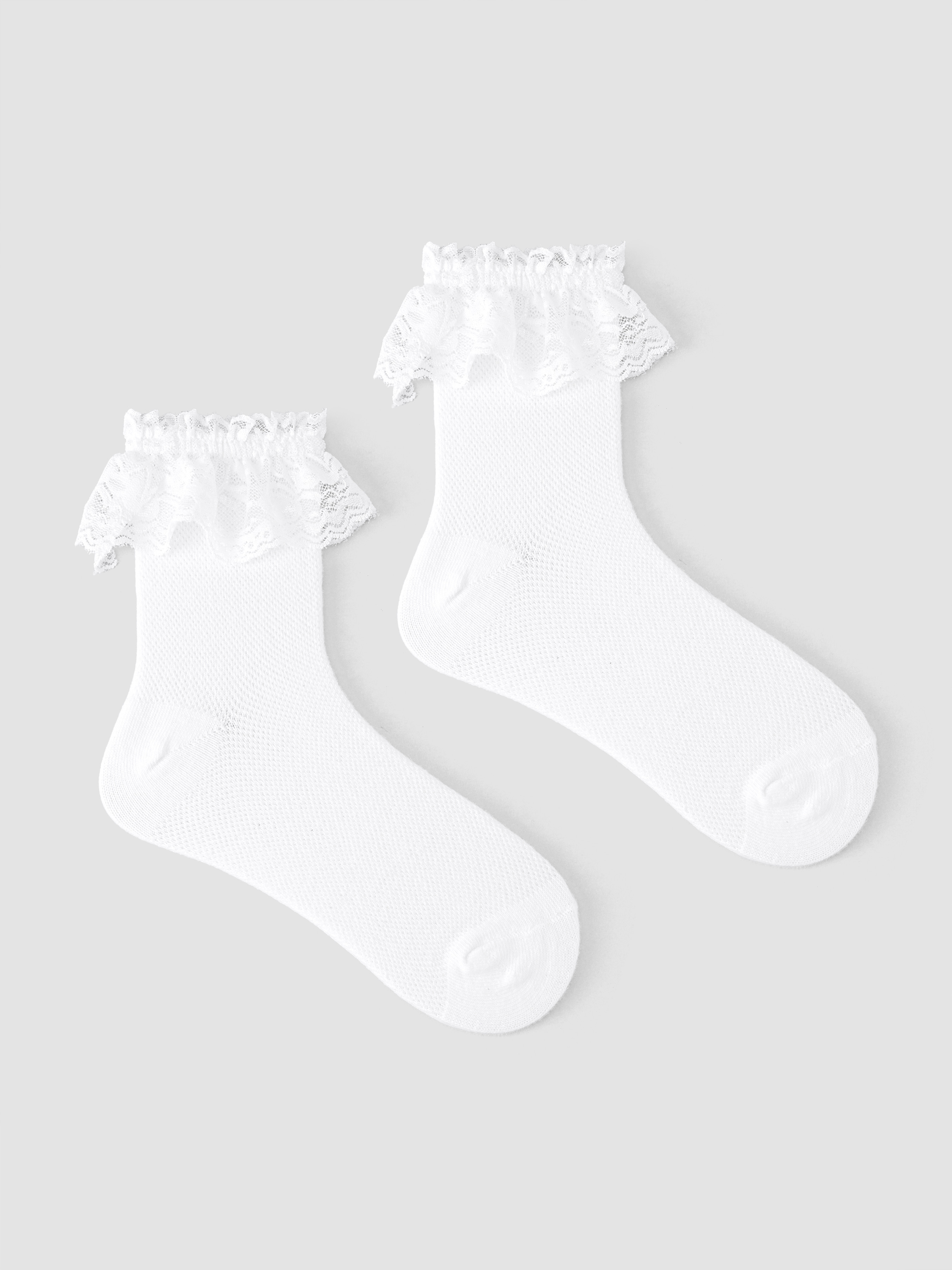 Combed Cotton LACE TRIM ANKLE SOCKS For School Picnic | Cider