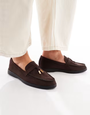SEQWL Panther tassel trim loafers in faux suede chocolate | ASOS | ASOS (Global)