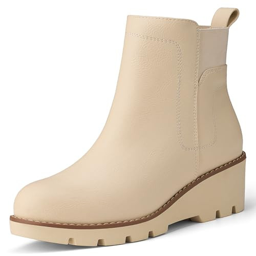 SUEDI Women's Chelsea Boots Wedge Boots for Women Ankle Booties Platform Slip On Boots Nude Size 11 | Amazon (US)