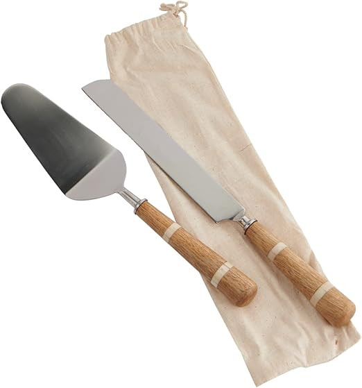 Creative Co-Op Stainless Steel Cake Knife and Server with Wood and Horn Handles, Set of 2 Pieces ... | Amazon (US)