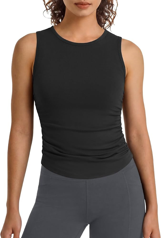 G4Free BareFeel Workout Yoga Tank Tops Ruched Sleeveless Athletic Tanks High Neck Pilates Top | Amazon (US)