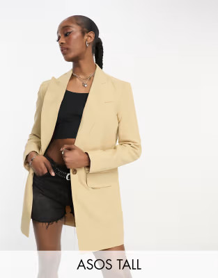 ASOS DESIGN Tall long line perfect blazer in stone | ASOS (Global)