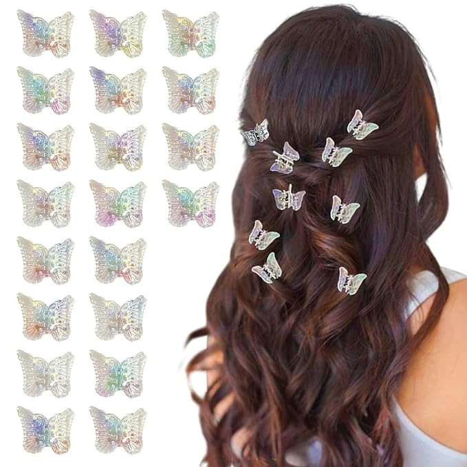 20 piece butterfly hair clips. Mini Hair Claw Pins Hair Accessories, Clear White Sweet Butterfly ... | Amazon (US)
