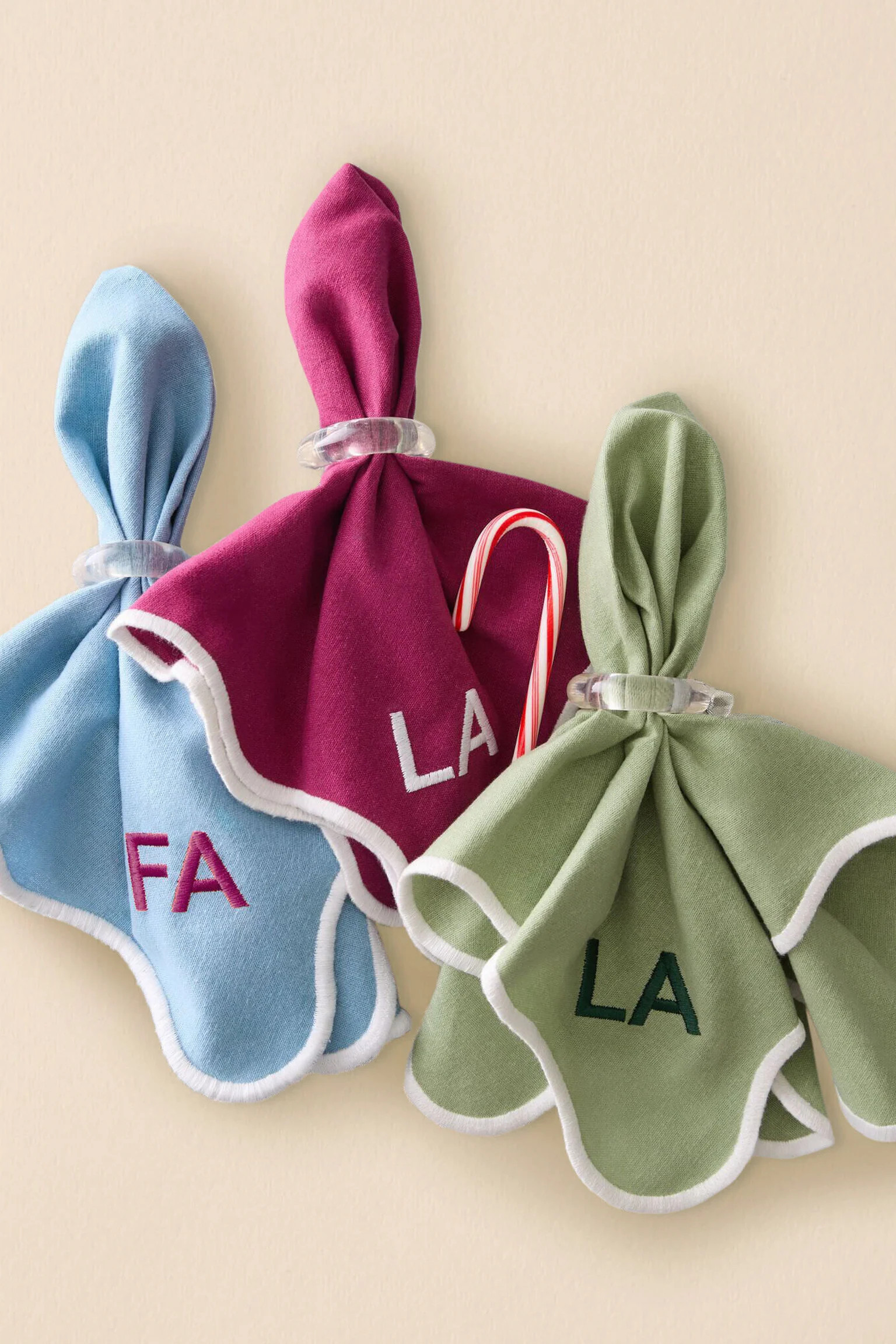 Sage and White Cotton Slub Scalloped Napkins Set of 4 | Tuckernuck (US)