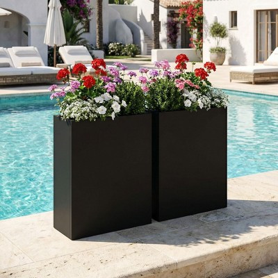 PexFix 2Pcs Metal Planter Box Rectangular Black Planters with Drainage Holes & Insert Shelf for Indoor Outdoor Porch Patio Pool Garden Decor | Target