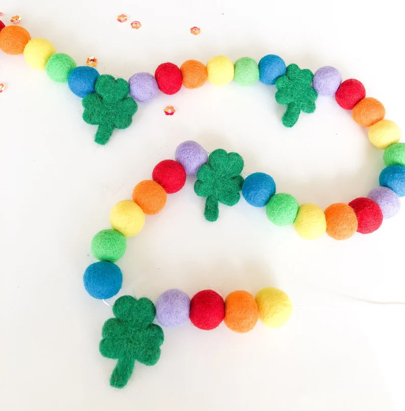 St Patrick Day Rainbow Modern Felt Ball Pom Pom Garland/ - Etsy | Etsy (US)