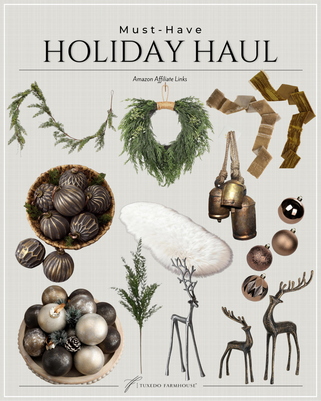 Holiday decorating is calling! 🎄 These Amazon finds are full of rich bronze, champagne and warm neutral tones—from lush greenery and velvet ribbon to vintage-inspired ornaments, bells and elegant reindeer. Such pretty pieces to mix, layer and use throughout your home all season long!

#LTKHome #LTKSeasonal #LTKStyleTip #AmazonHome #HolidayDecor #ChristmasDecor #AmazonFinds #NeutralChristmas 

 #LTKSeasonal #LTKHome #LTKSaleAlert