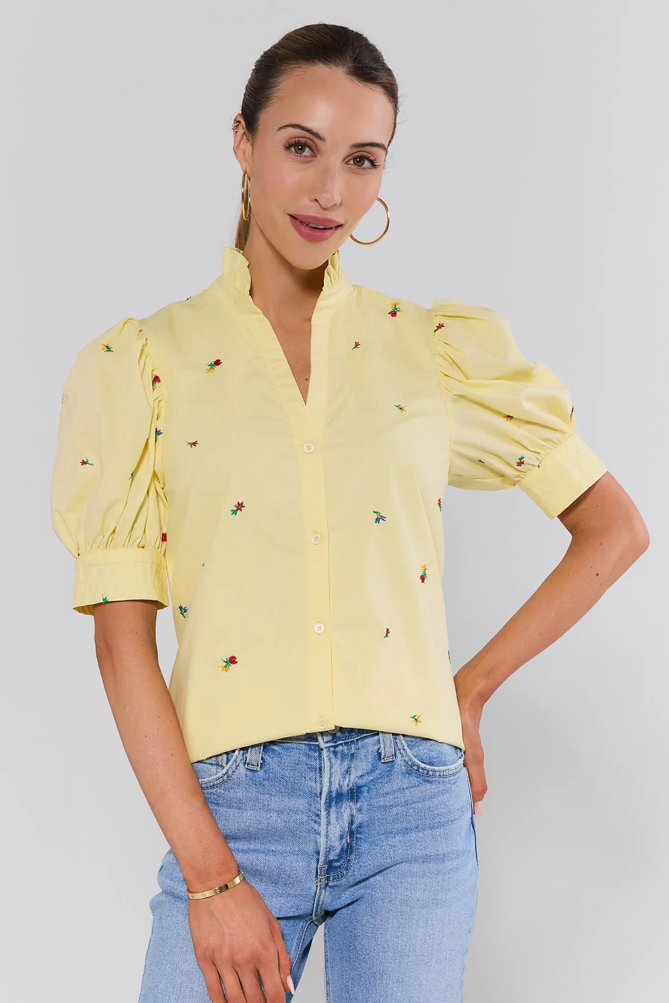 Leila Yellow Floral Embroidered Top | Avara