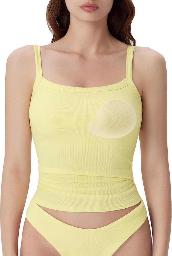 SUUKSESS Women Cotton Rib Padded Tank Tops Sleeveless Spaghetti Strap Square Neck Tops Summer Cam... | Amazon (US)