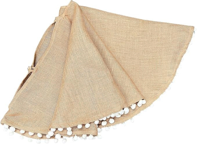 Amy's HomeGoods Pompom Trim Jute Holiday Christmas Tree Skirt (56" Tree Skirt) | Amazon (US)
