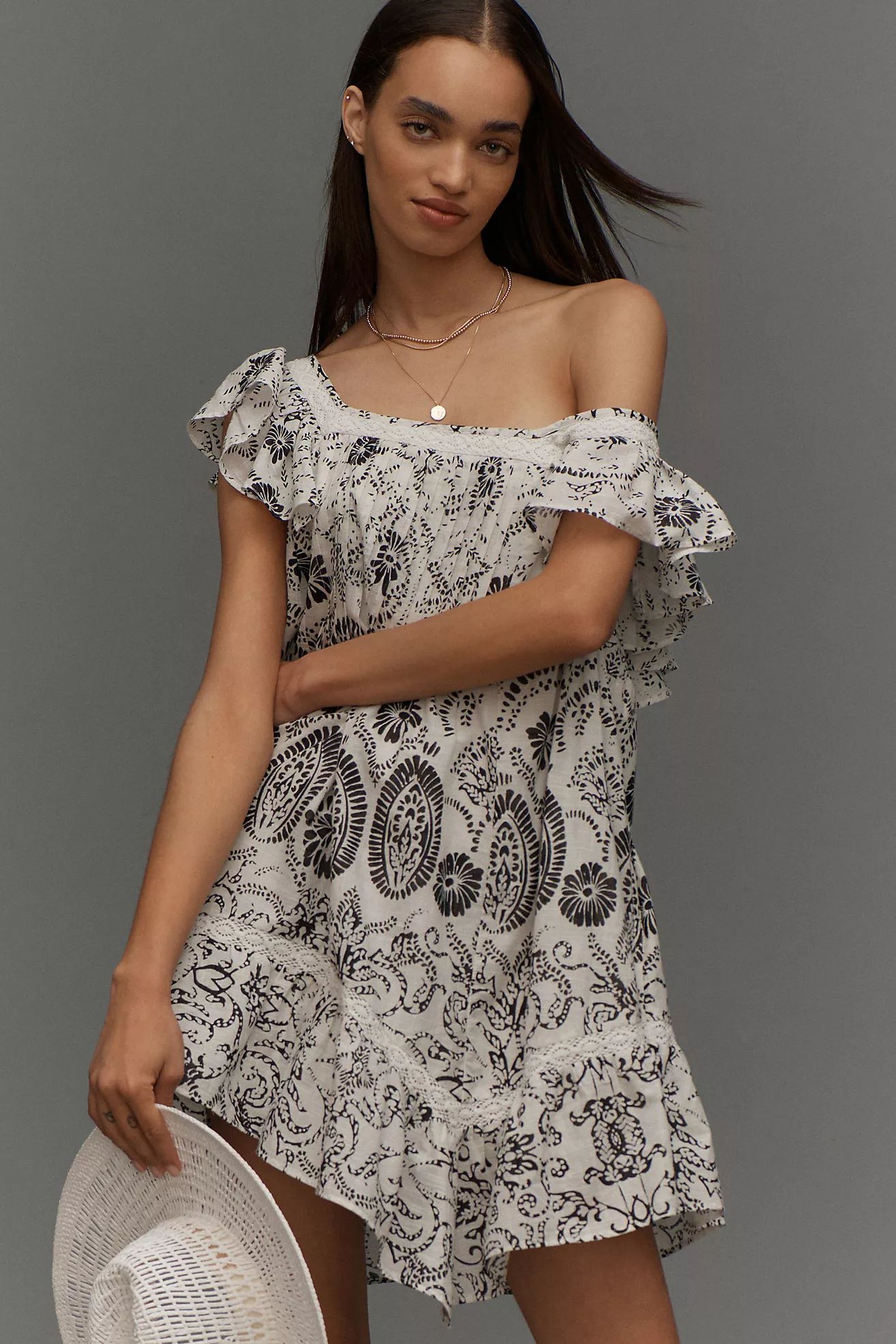 Maeve Flutter-Sleeve Babydoll Mini Dress | Anthropologie (US)