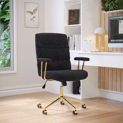 Vynxaria Boucle Fabric Black and Gold Office Chair, Modern Height Adjustable Desk Chair with Padded Arms | Target