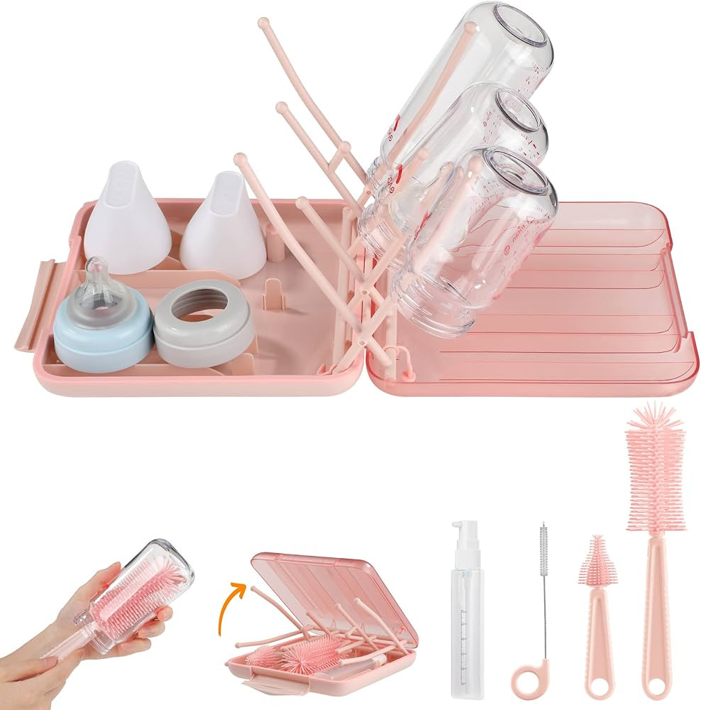 Baby Bottle Brush Set-6 in 1 Bottle Brush Cleaner with Silicone Bottle Brush,Drying Rack,Nipple B... | Amazon (US)