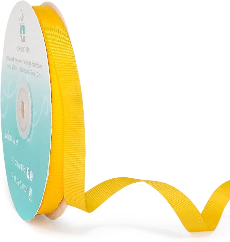 CT CRAFT LLC Grosgrain Solid Fabric Ribbon 3/8 Inch x 50 Yds Yellow for Christmas Home Decor Gift... | Amazon (US)