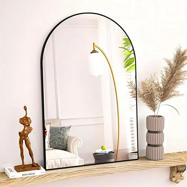 BEAUTYPEAK Wall Mounted Mirror, 20"x30" Arch Bathroom Mirror, Black Vanity Wall Mirror w/ Metal F... | Walmart (US)
