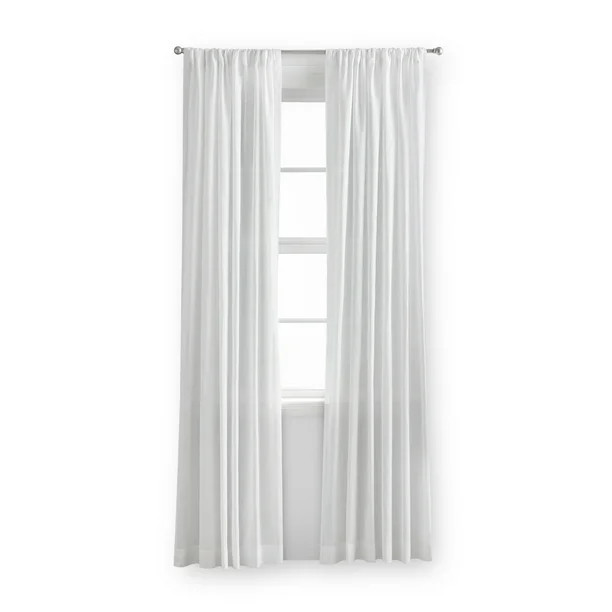 Mainstays 100% Cotton Indoor Sheer Rod Pocket Single Curtain Panel , White , 50" x 84" - Walmart.... | Walmart (US)