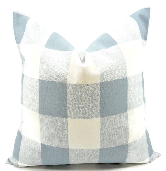 FARMHOUSE DECOR Blue Pillow Cover. Cashmere Blue  & White. Buffalo Check. Country Style Pillow Ca... | Etsy (US)