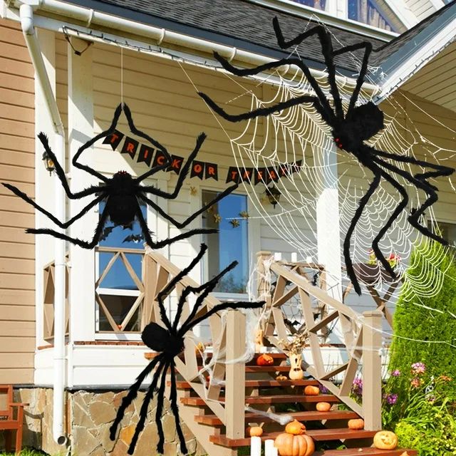 3 Pcs Halloween Spider Decorations, Halloween 59", 49", 35" Spider Props, Hairy Fake Spiders Sets... | Walmart (US)