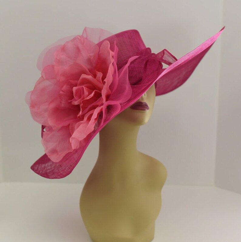 M509 Hot Pink Hat Kentucky Derby Hat, Church Hat, Wedding Hat, Tea Party Hat Jumbo 22 Silk Flower... | Etsy (US)