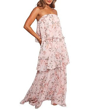 Petal Pup Bloom Floral Print Strapless Drop-Tiered Ruffle Maxi Dress - S | Dillard's