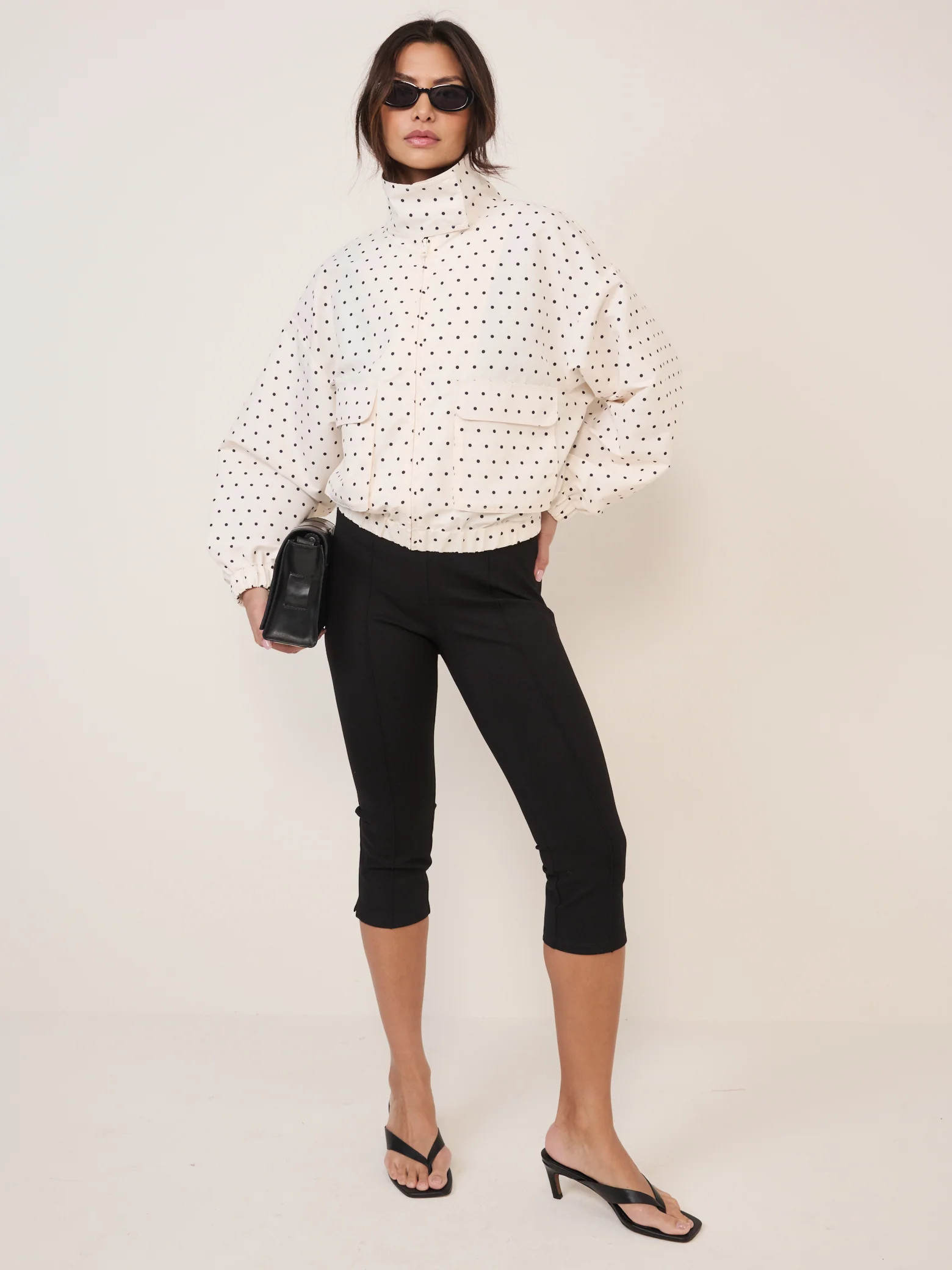 White Polka Dot Funnel Neck Windbreaker Jacket | Nobody's Child