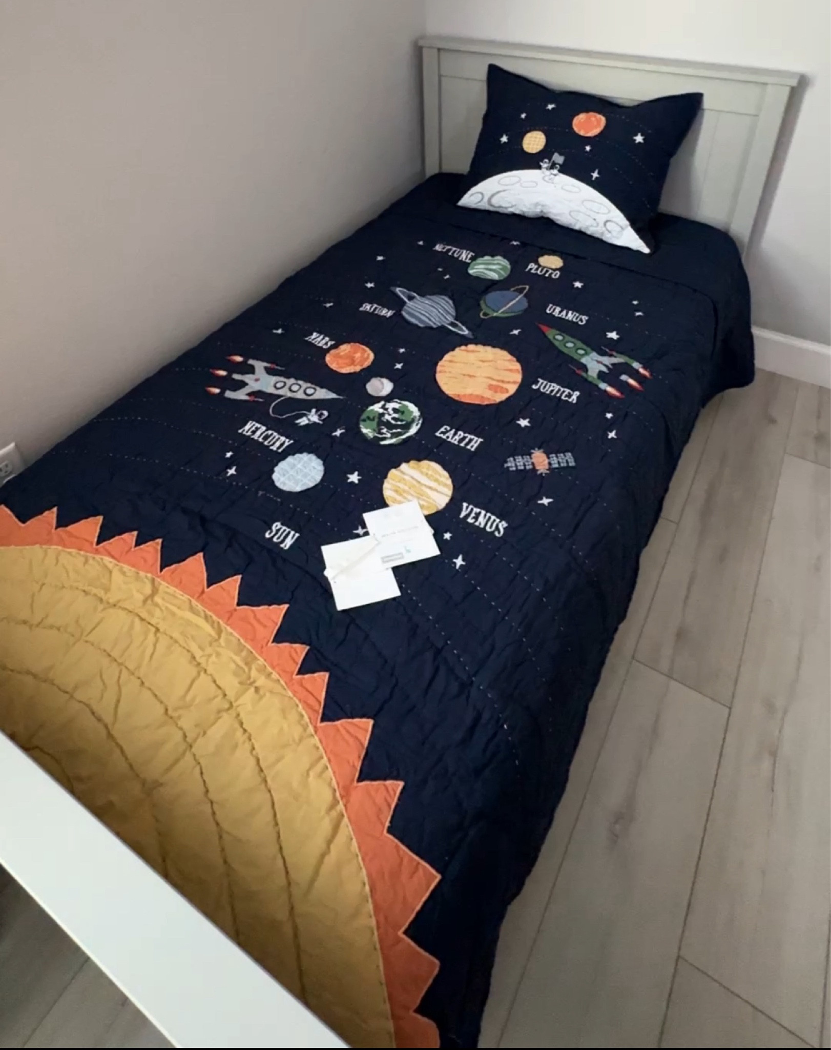 Outer space galaxy kids room. Navy blue. Inspire stellar adventures with our exclusive quilt and sham, featuring colorful appliqués  that are out of this world! They’re crafted from pure and breathable cotton that helps them sleep comfortably each night.


#LTKBaby #LTKFamily #LTKKids