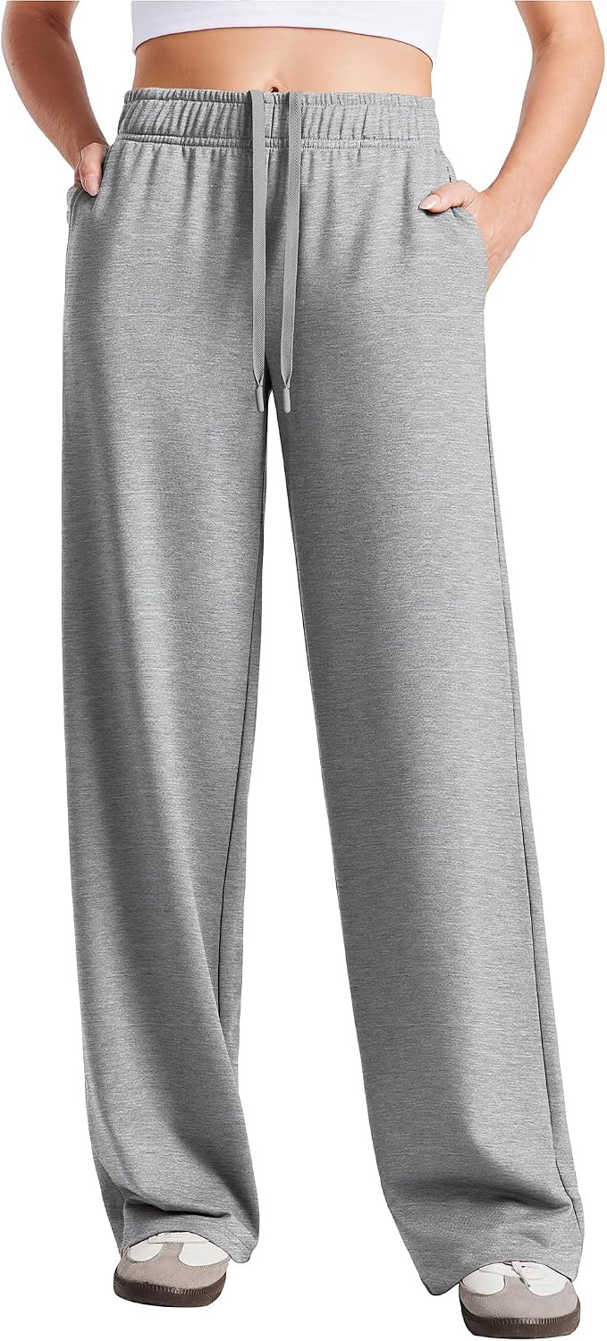 PINSPARK Women's Wide Leg Sweatpants High Waisted Baggy Lounge Travel Pants | Amazon (US)