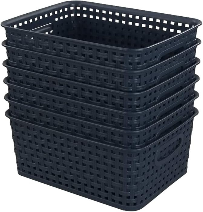 Sandmovie Plastic Weave Storage Baskets for Kitchen Bathroom, Navy Blue, 6 Packs | Amazon (US)
