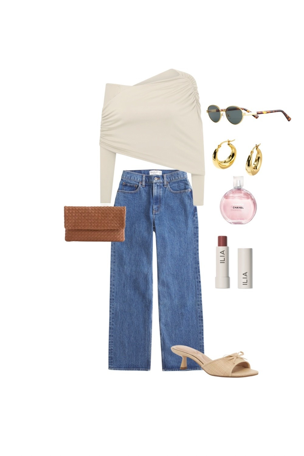 Effortless & elevated 🤍 This asymmetrical top + wide-leg denim combo is my go-to for easy summer polish. Just add gold hoops, neutral heels, a woven clutch, and a soft scent like Chanel Chance to tie it all together.

#LTKSummerEdit #LTKStyleTip #LTKSeasonal