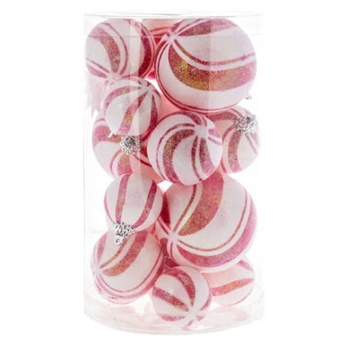 21 Peppermint Candy Cane Frosted Ball Ornaments Christmas Trim a Tree Decoration Unbreakable Shatter | Amazon (US)