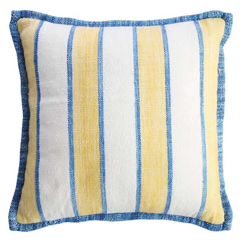 Yellow & Blue Striped Square Outdoor Throw Pillow, 18" | At Home