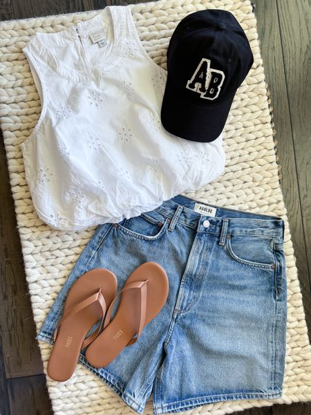 Summer Outfit Ideas - Summer Outfit Inspo - AGOLDE - Cute Shorts - Denim Shorts - Anine Bing - Cute Hat - Flip Flops 

#LTKShoeCrush #LTKTravel #LTKStyleTip