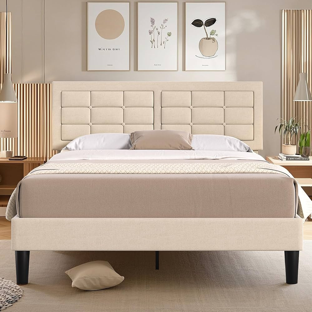 VECELO Queen Size Bed Frame with Adjustable Headboard, Upholstered Button Tufted Platform Bedfram... | Amazon (US)