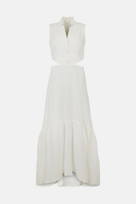 Linen Cut Out Maxi Dress | Karen Millen UK & IE