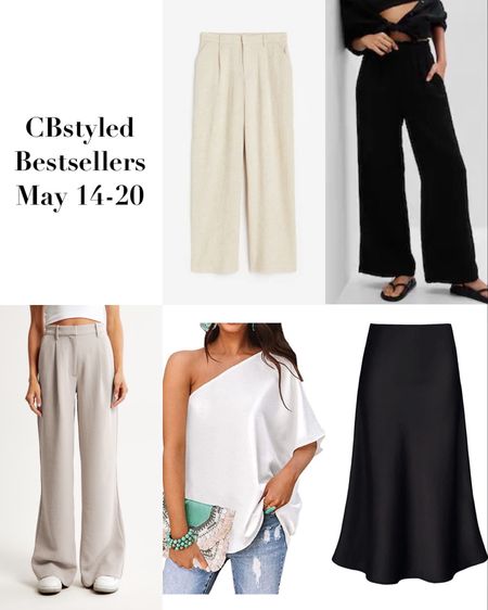 Bestsellers May 14-20!
1. H&M linen pants: almost sold out but they’ve restocked twice so hopefully will again. Fit tts and are a great summer staple
2. Crinkle gauze pants: so comfy and lightweight for summer. 100% cotton, a few color options. Fit tts, I’m 5’ 7” and got S petite for a cropped fit. On sale 🇺🇸 website only
3. Beige trousers: such a versatile and classic beige pant, fits tts and drapes nicely. 15% off if order is $99+
4. One shoulder top: drapy silky fabric, dresses up any outfit. Reversible if you want the other shoulder to show. A few color options, fit tts.
5. Satin midi skirt: trendy and versatile style, I sized up to M based on their size chart. Lot of other colors. Elastic waist

I also linked a few other options from the most popular items from last week


#LTKFind #LTKstyletip #LTKunder50