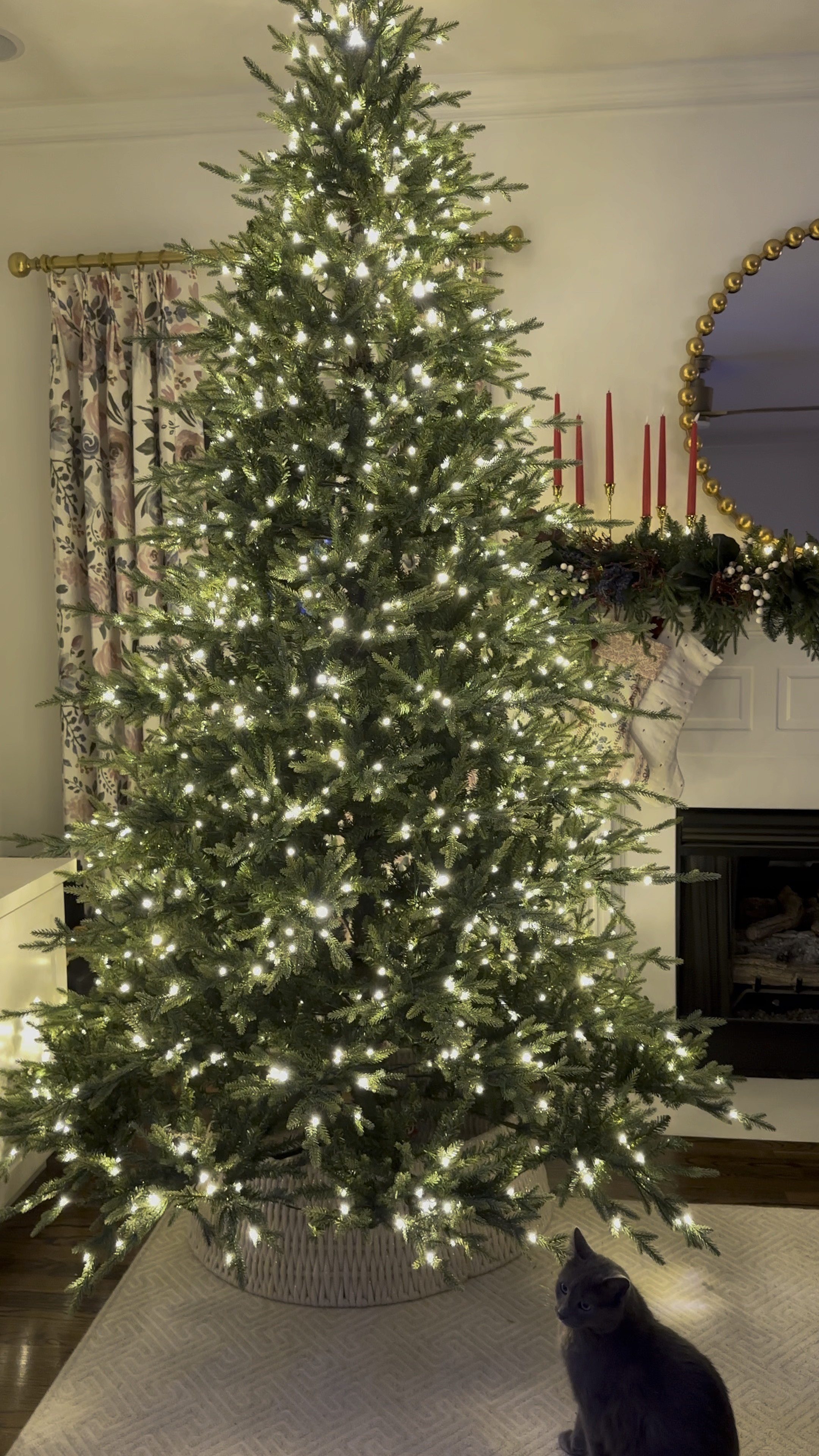 I purchased this tree from Lowe’s last year after the viral Home Depot tree sold out. It worked out because I LOVE this tree. It has a ton of branch tips which makes it look so full and more life-like, and it has a ton of warm white lights. For some reason, this exact one is no longer on the Lowe’s website, but I think they have a new and better version this year - I’ve linked it in the 9ft and 7.5 ft options. I saw it in the store and it is a stunner. The lights are gorgeous and even better than the Home Depot one  