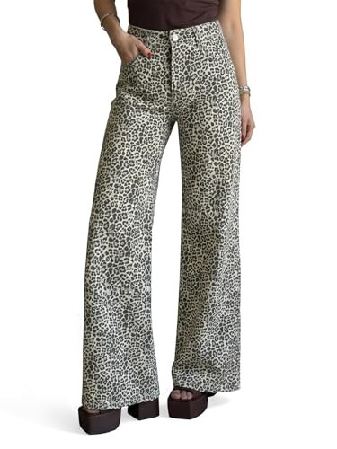 Cicy Bell Womens Wide Leg Jeans High Waisted Leopard Baggy Stretchy Denim Pants with Pockets | Amazon (US)