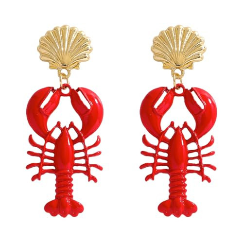 Alloy Shell Red Lobster Dangle Earrings for Women, Hypoallergenic Lightweight Crayfish Earring, Unique Beach Theme Cute Crawfish Jewelry Gifts for Summer Festivals Party | Amazon (US)
