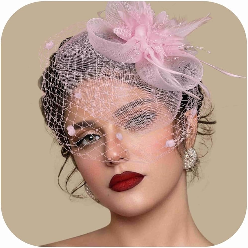Fascinators Hats for Women Tea Party Hat Feather Mesh Headband Vintage Lace Cocktail Headwear Vei... | Amazon (US)