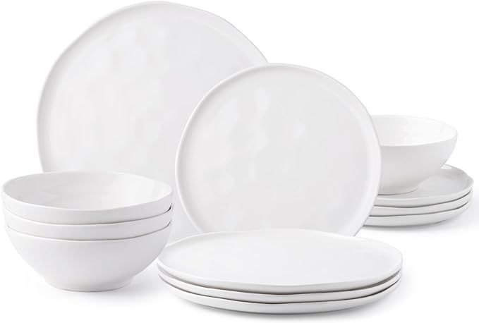 LERATIO Ceramic Dinnerware Sets of 4,Porcelain Plates and Bowls Sets with Wavy Edge,Microwave & D... | Amazon (US)