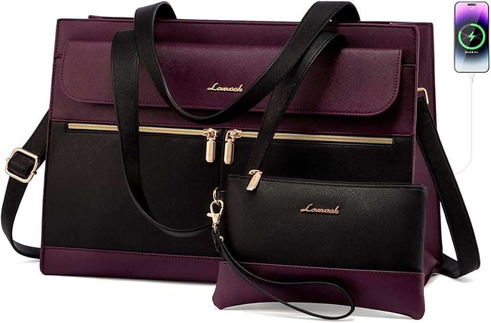 LOVEVOOK Waterproof Laptop Tote Bag for Women 15.6 Inch PU Leather Briefcase Handbag with USB Por... | Amazon (US)