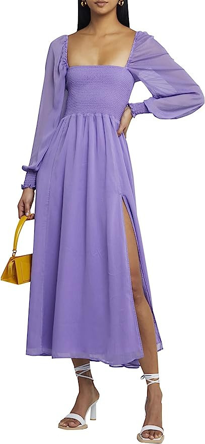 ZAFUL Women Dress Square Neck Off Shoulder Long Puff Sleeve Smocked High Waist Casual A Line Dres... | Amazon (US)