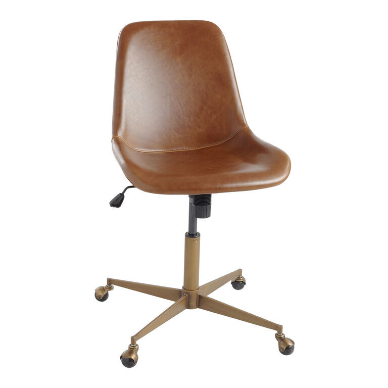 Cognac Tyler Bi Cast Leather Molded Office Chair | World Market