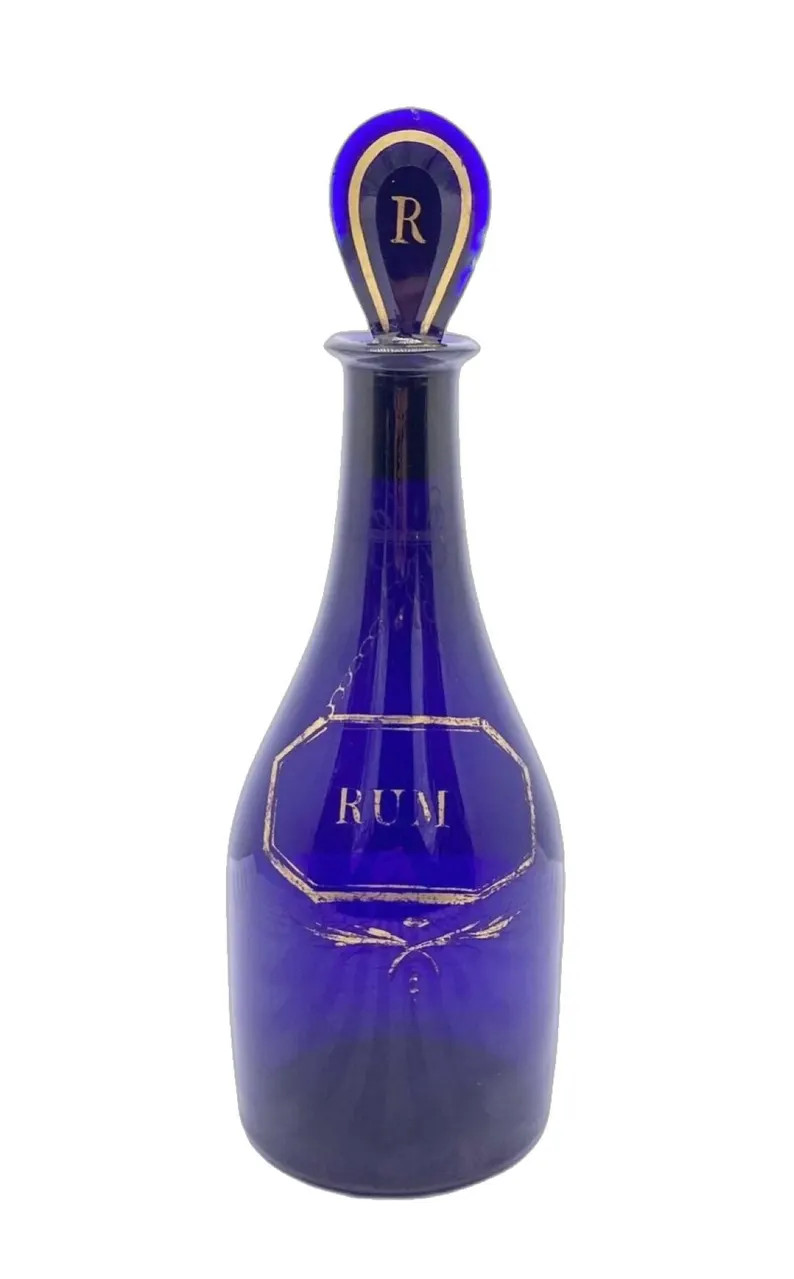 Antique 1820s Cobalt Blue English Rum Decanter With Stopper Hand Painted Cobalt Blue Glass George... | Etsy (US)