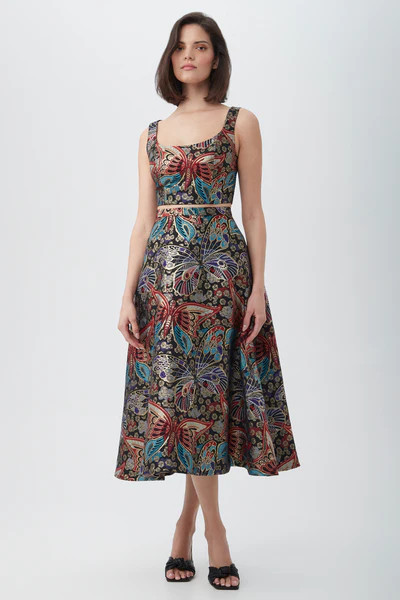KOTAH BUTTERFLY JACQUARD A-LINE MIDI SKIRT | Trina Turk