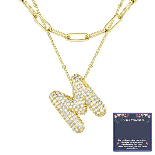 Turandoss Bubble Necklace Letter for Women - Dainty Gold Necklaces for Women Trendy Bubble Necklace Letter M Initial Necklace Layered Necklaces for Women Gifts Gold Jewelry for Mom Birthday | Amazon (US)