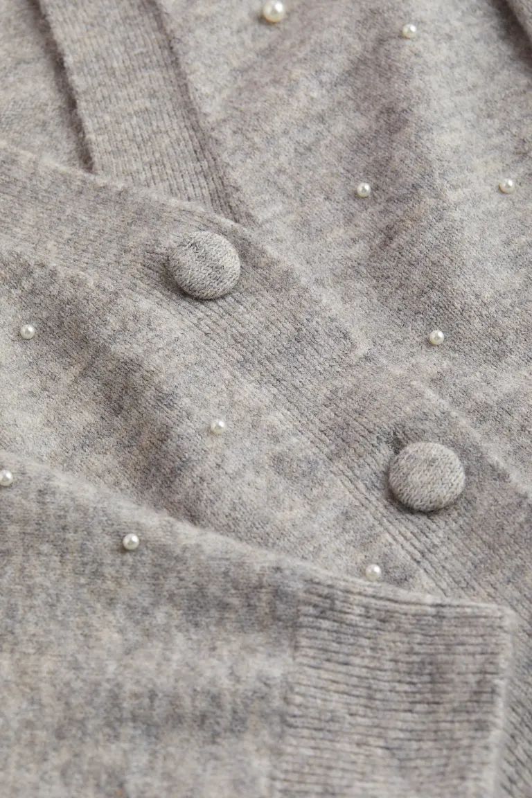 Bead-detail Knit Cardigan - Gray melange - Ladies | H&M US | H&M (US + CA)