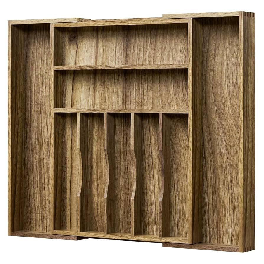 Acacia Wood Kitchen Silverware Drawer Organizer, Expandable Utensil Cutlery Drawer Organizer with... | Amazon (US)
