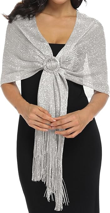 Rheane Sparkling Metallic Shawls and Wraps with Buckle for Evening Party Dresses Wedding Party | Amazon (US)