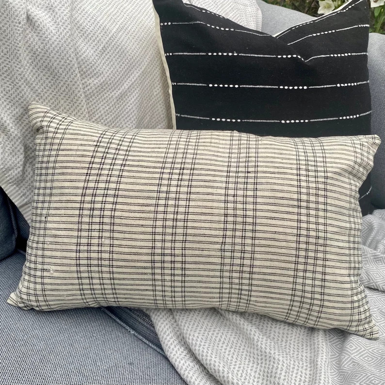 Ela Check Cushion, Checked Pillow, Handmade Indian Pillow, Linen, 50cm 20” or 30x50cm | Etsy (UK)